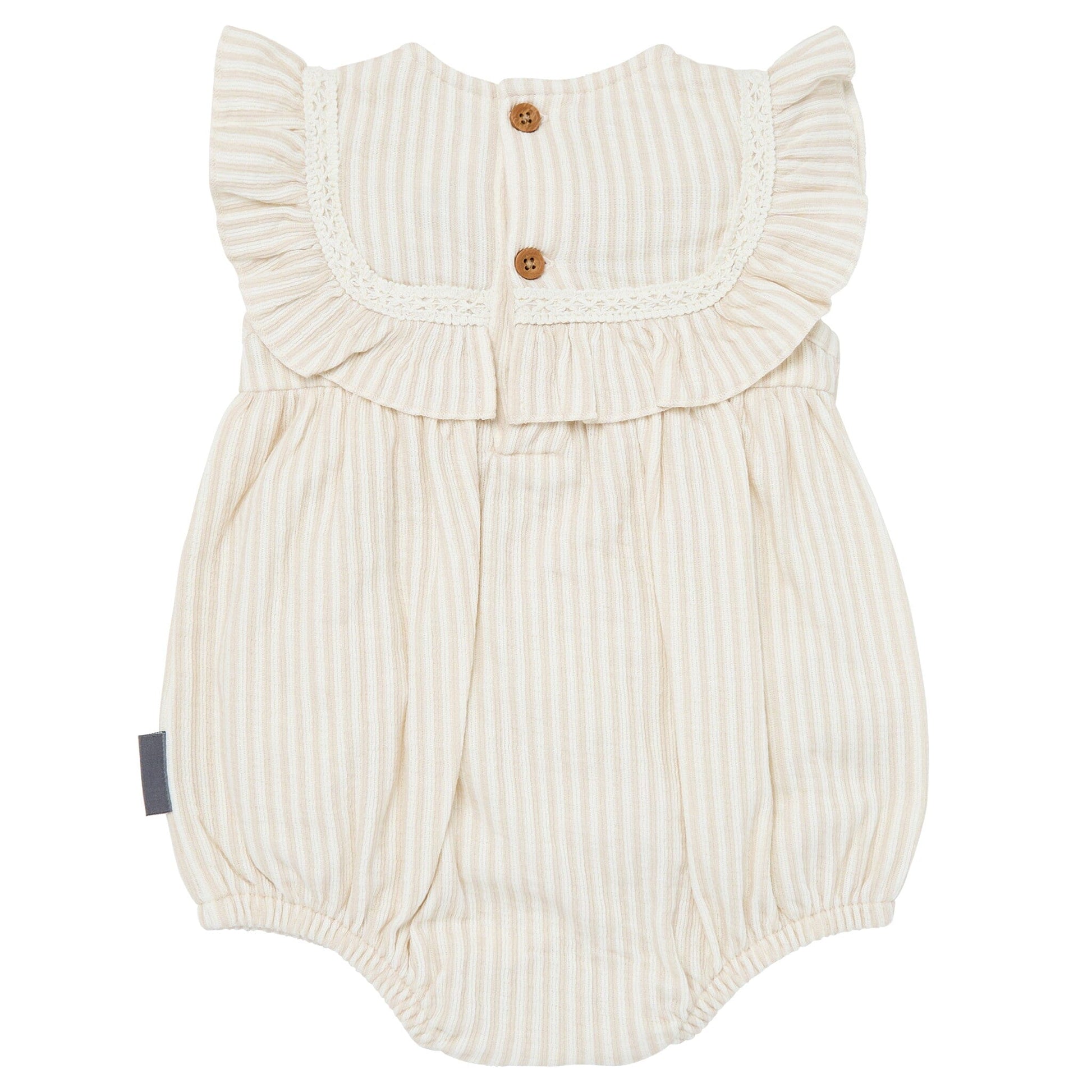 Baby Girls Light Taupe Stripe Ruffle Bubble Romper