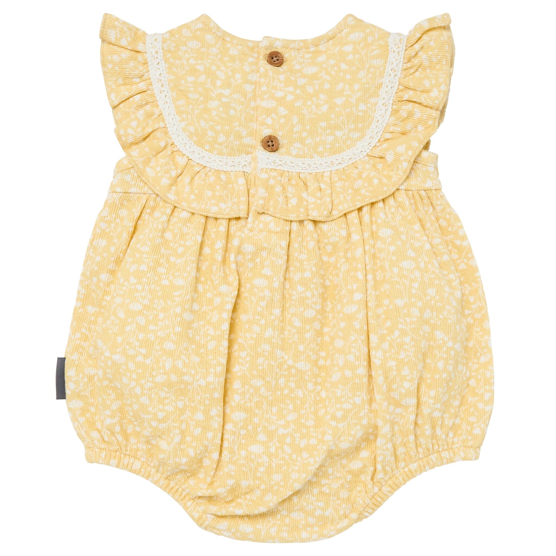 Baby Girls Light Yellow Vine Flower Ruffle Bubble Romper