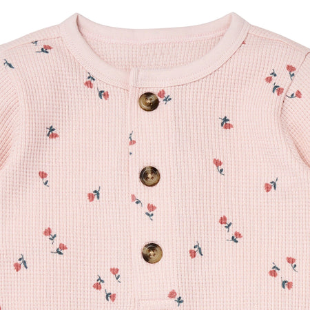 Baby Girls Pink Tulip Waffle Slouch Romper