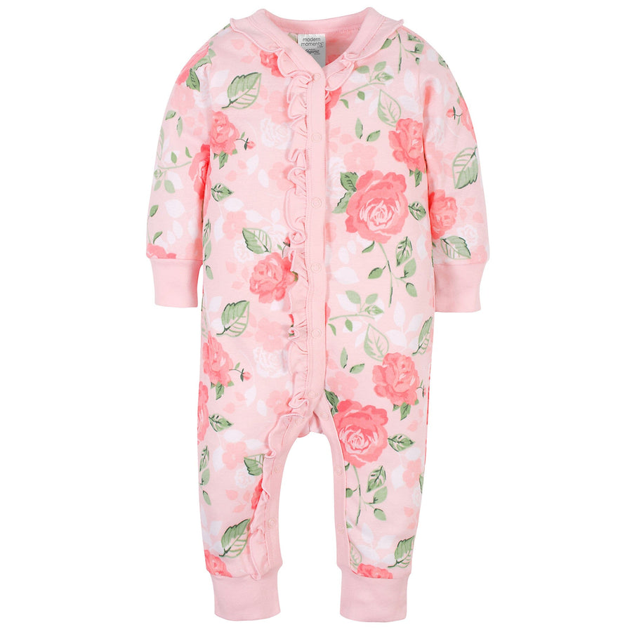 Baby Girls Pink Roses Organic Coveralls