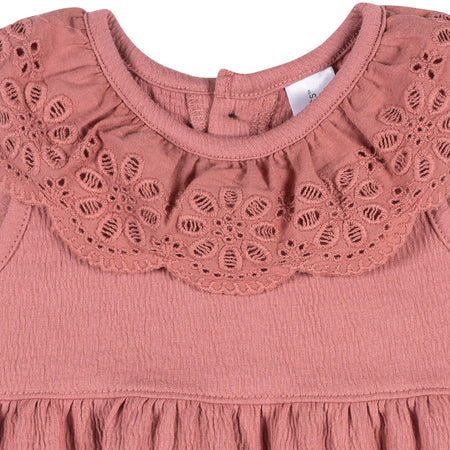 Baby Girls Dusty Rose Lace Ruffle Bubble Romper