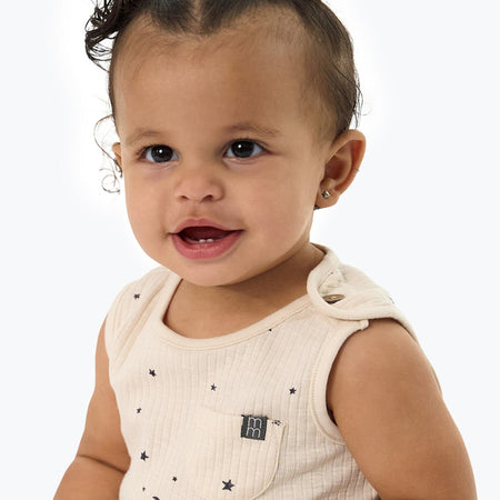 Baby Neutral Beige Moon & Stars Tank Top With Pocket