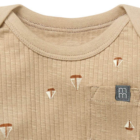 Baby Boys Tan Sail Boat Short Sleeve Bodysuit
