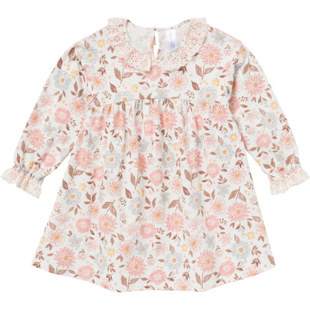 Girls Fall Floral Neck Ruffle Dress