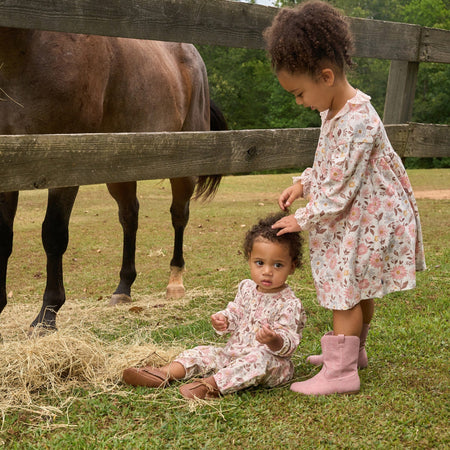 Girls Fall Floral Neck Ruffle Dress