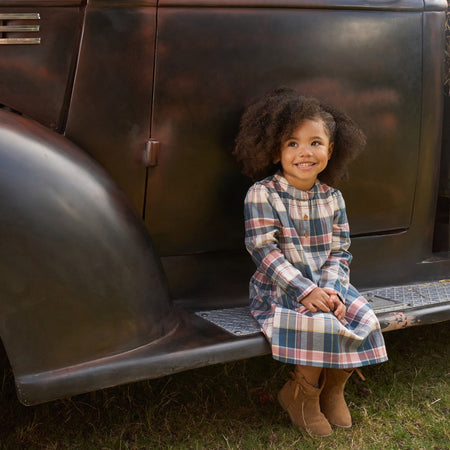 Girls Orion Blue Plaid Collared Dress