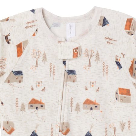 Infant and Toddler Boys Oatmeal Village Footed Fleece Pajamas