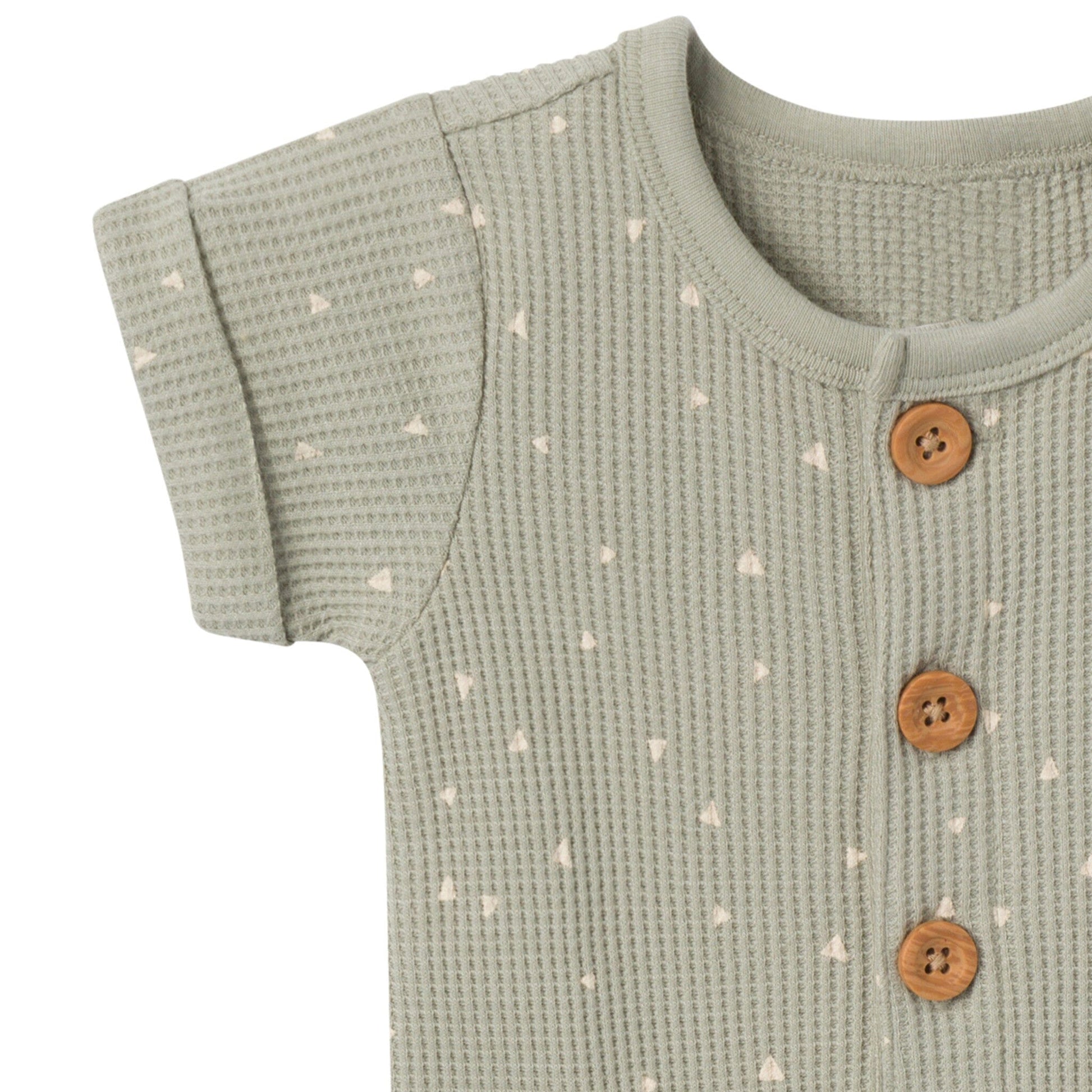 Baby Boys Medium Green Triangles Short Sleeve Long Leg Romper