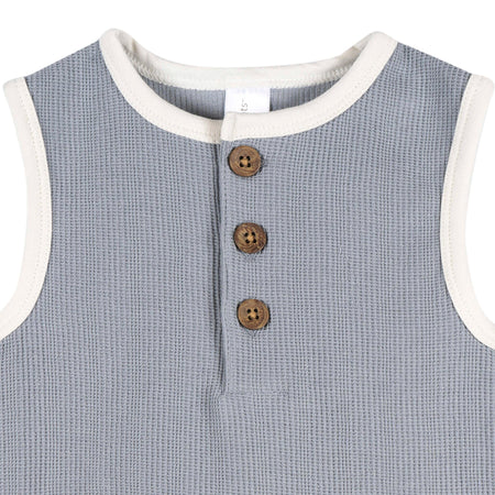 Baby Boys Blue Grey Henley Romper