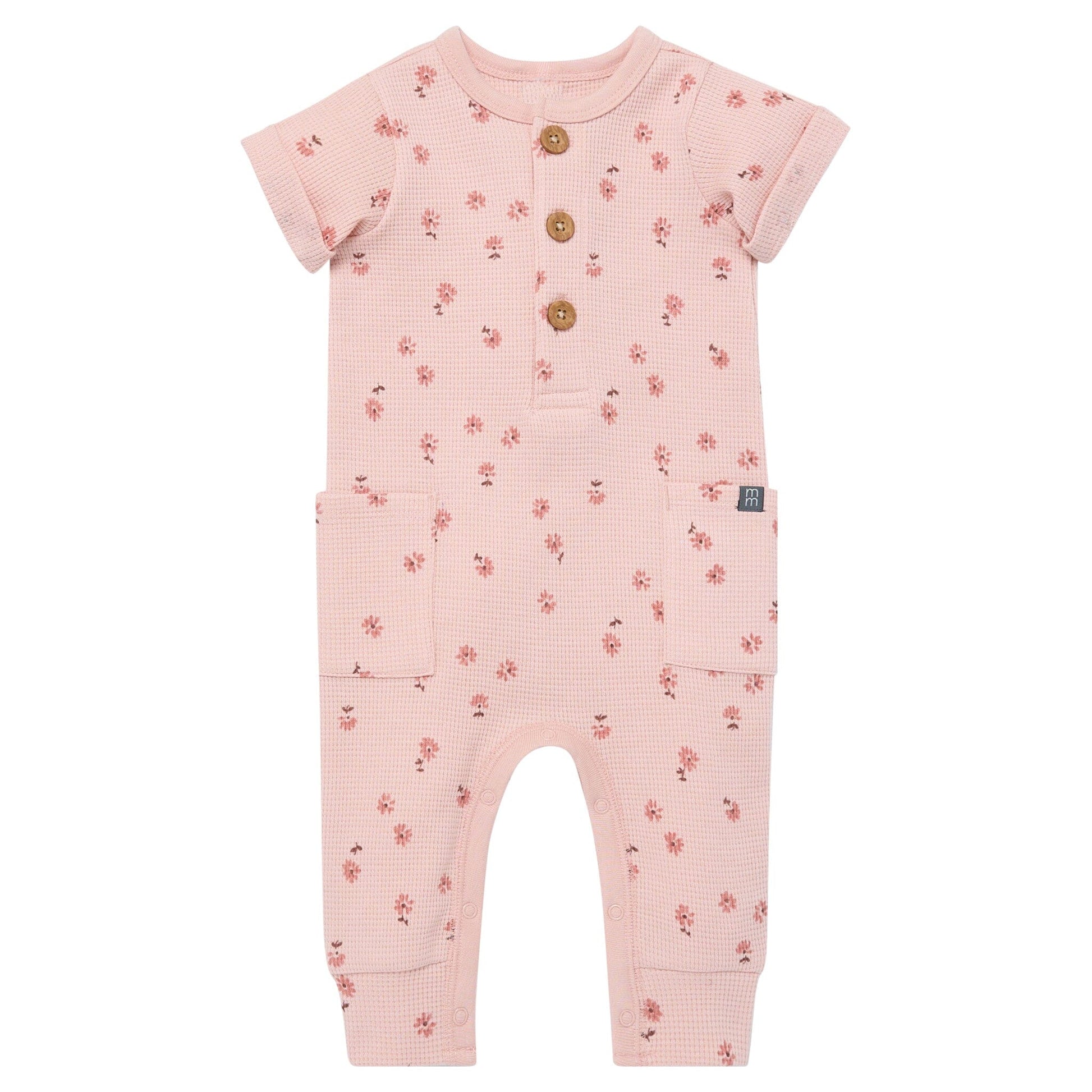Baby Girls Rose Tossed Daisy Short Sleeve Long Leg Romper
