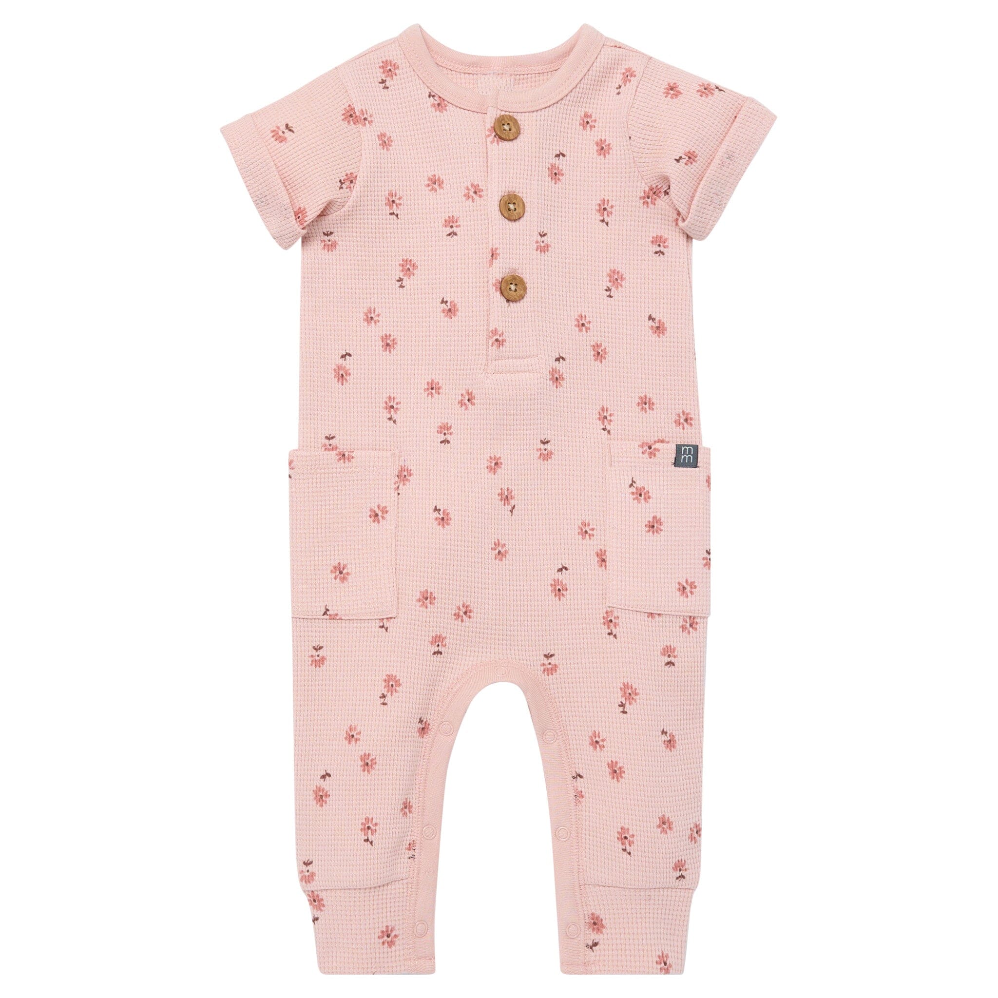 Baby Girls Rose Tossed Daisy Short Sleeve Long Leg Romper