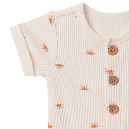 Baby Neutral Beige Suns Short Sleeve Long Leg Romper