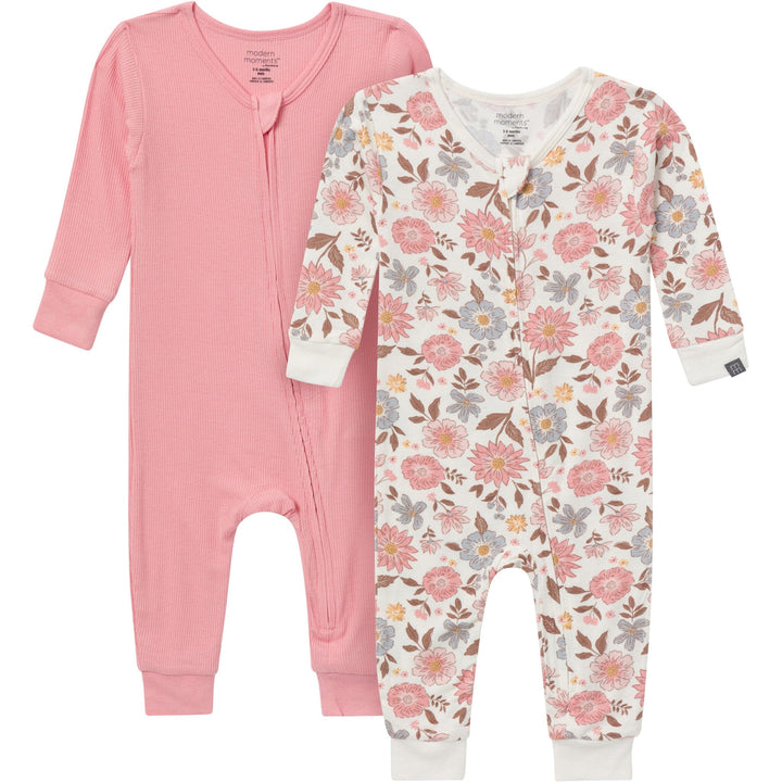 2-Pack Baby Girls Peach and Off-White Viscose Snug Fitting Footless Pajamas Sleepwear Gerber® 