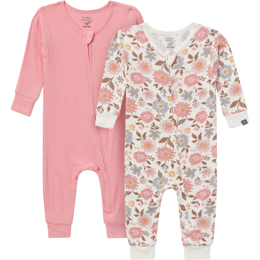 2-Pack Baby Girls Peach and Off-White Viscose Snug Fitting Footless Pajamas Sleepwear Gerber® 