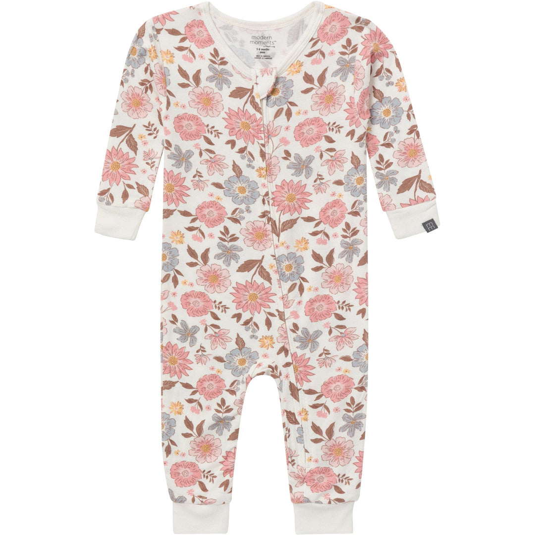 2-Pack Baby Girls Peach and Off-White Viscose Snug Fitting Footless Pajamas Sleepwear Gerber® 