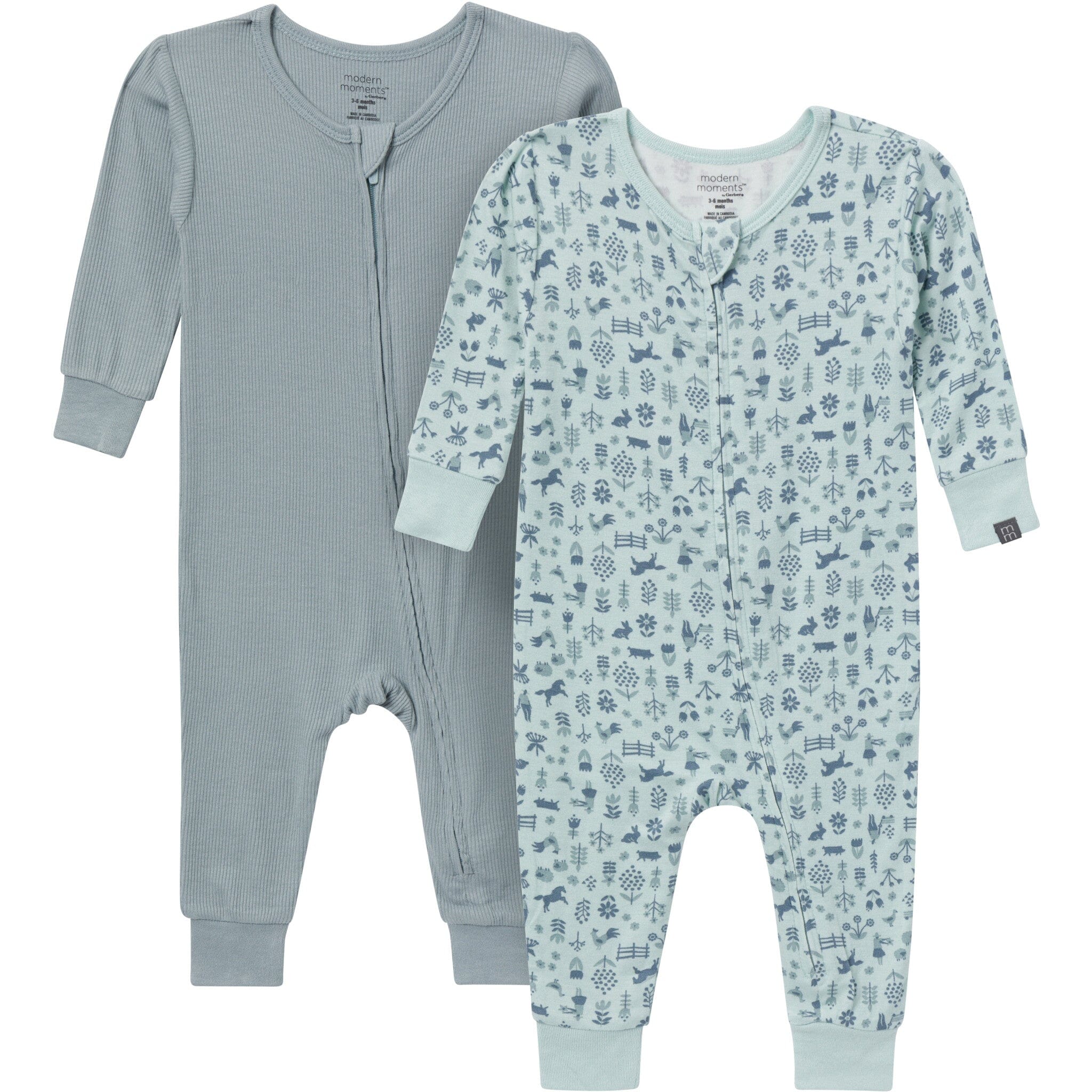 2-Pack Baby Neutral Blue Viscose Snug Fitting Footless Pajamas Sleepwear Gerber® 