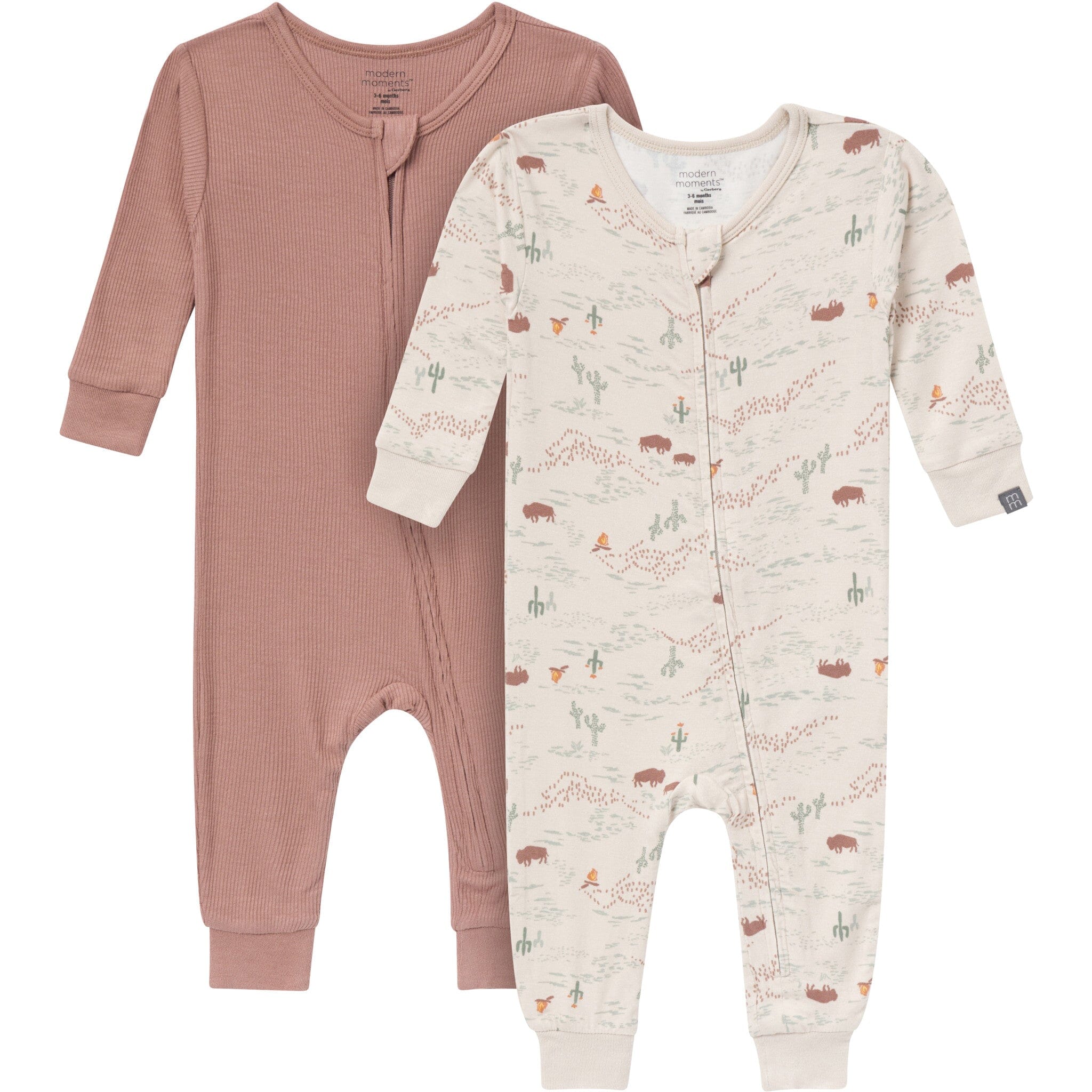 2-Pack Baby Neutral Gray and Brown Snug Fitting Footless Pajamas Sleepwear Gerber® 