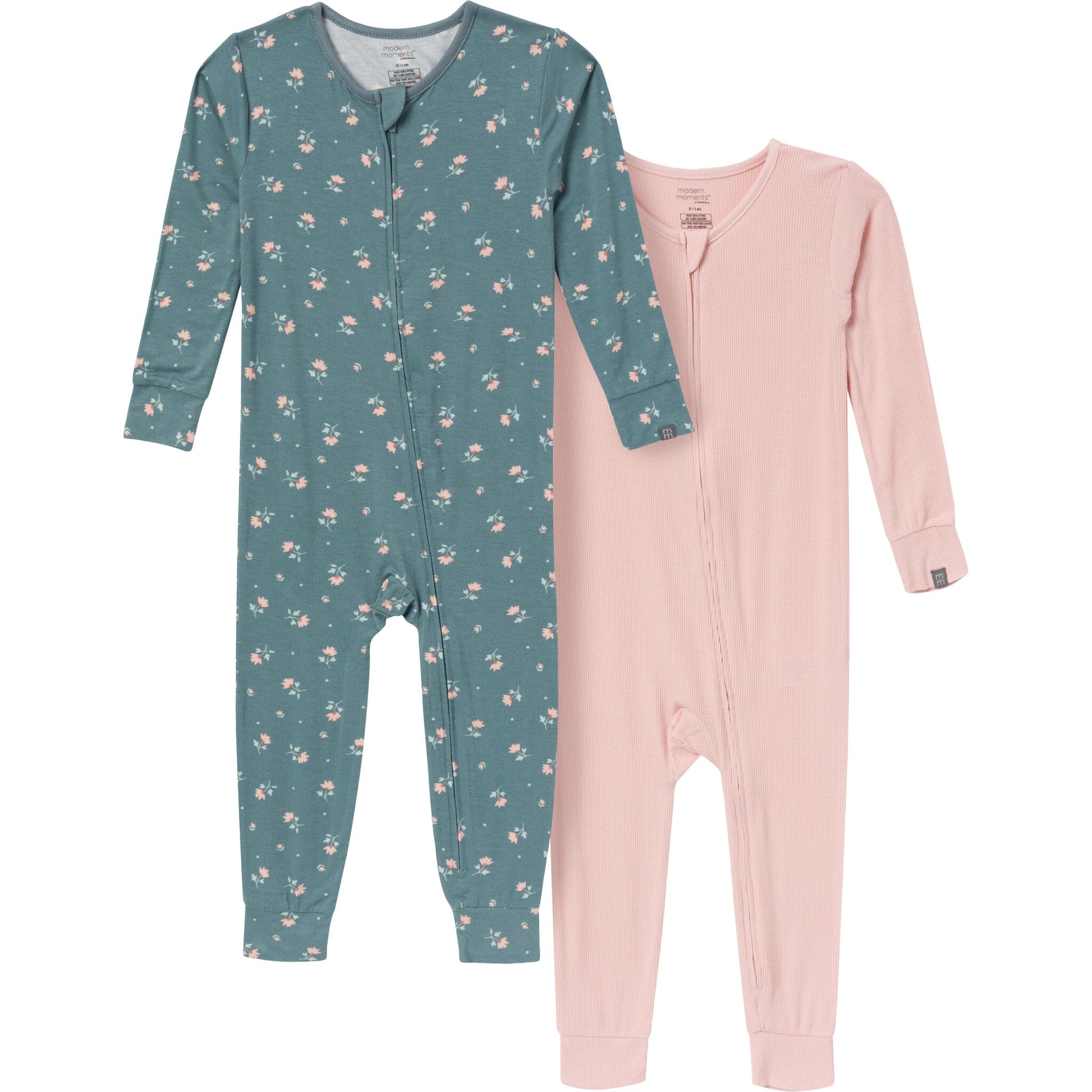 2-Pack Baby & Toddler Girls Dark Teal Rose Tight Fitting Footless Pajamas sleepwear Modern Moments™ by Gerber® 