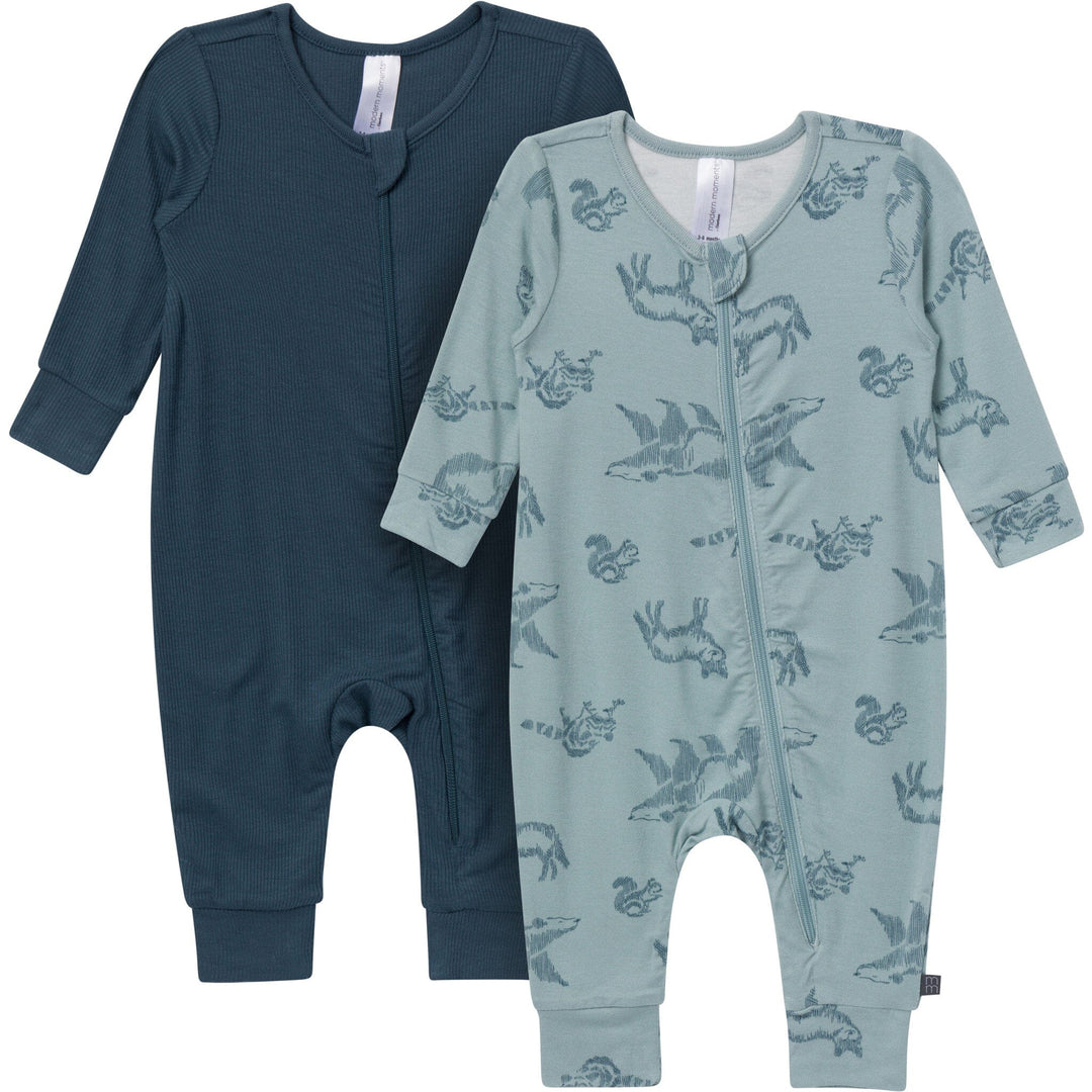 2-Pack Baby Boys Blue Long Sleeve Footless Romper Rompers Gerber® 