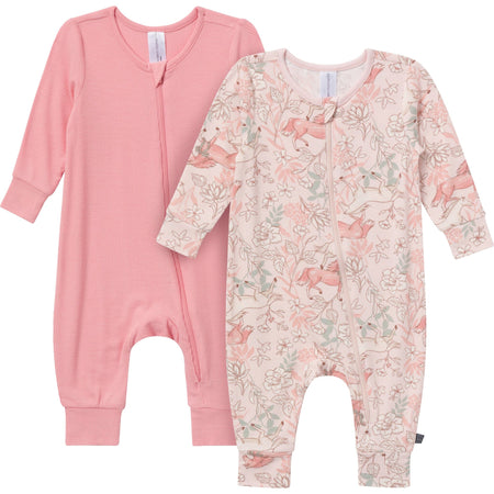 2-Pack Baby Girls Horses Zip Front Viscose Rompers