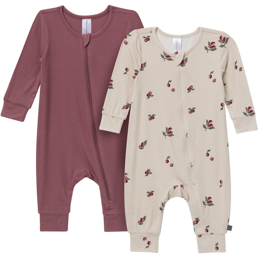 2-Pack Baby Neutral Gray and Purple Long Sleeve Footless Romper Rompers Gerber® 