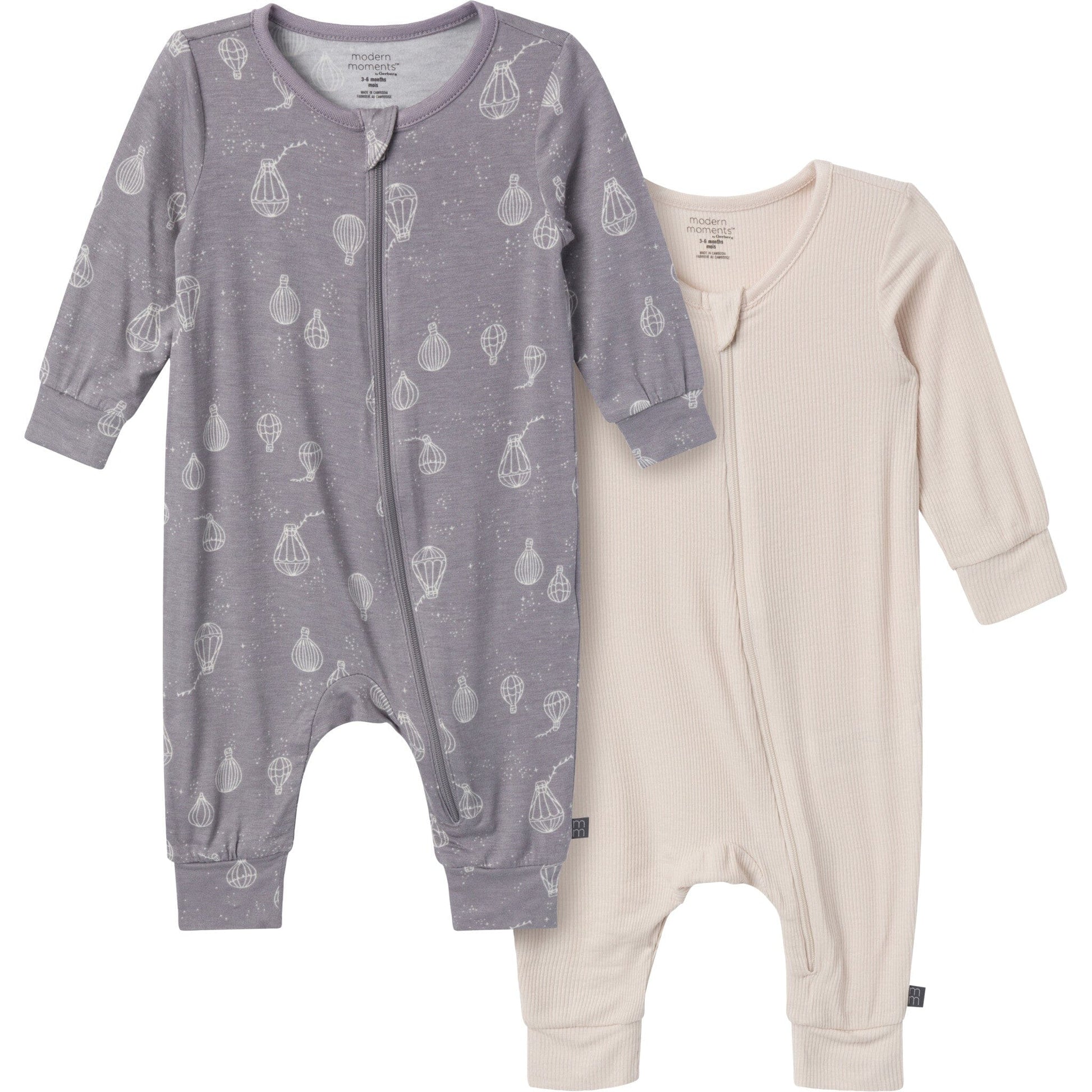 2-Pack Baby Neutral Silver Hot Air Ballon Footless Coveralls