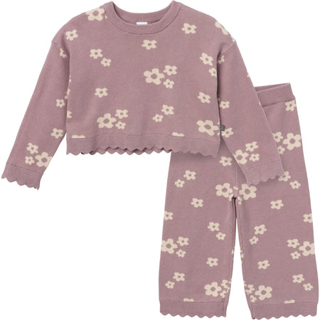 2-Piece Infant & Toddler Girls Medium Lilac Cluster Jacquard Sweater and Pant Set