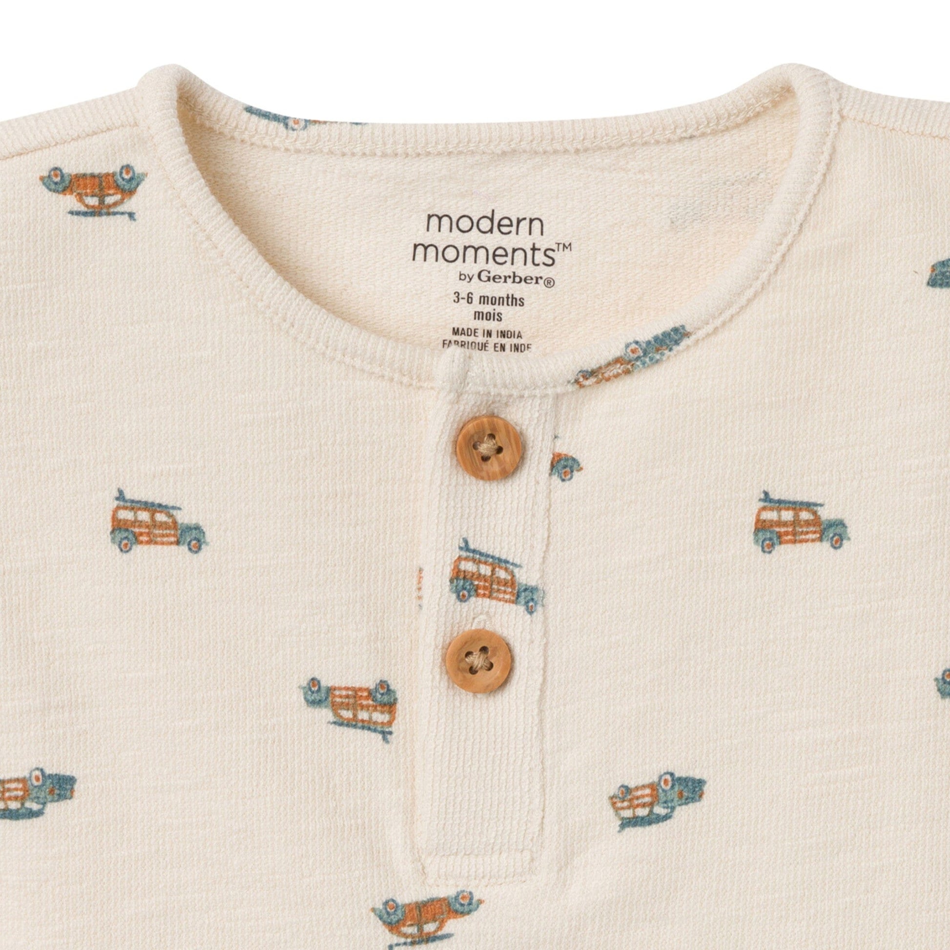 2-Piece Baby Boys Beige Beach Buggys Henley Shirt and Shorts Set