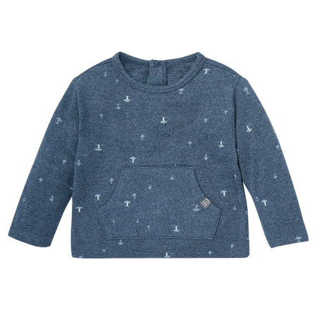 2-Piece Baby Boys Navy Mushroom Hacci Top and Pants Set