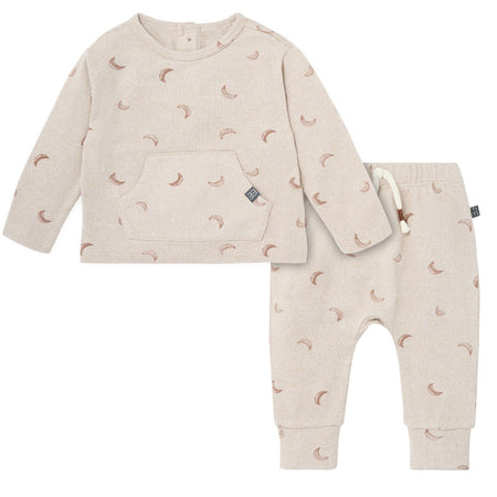 2-Piece Baby Boys Oatmeal Moon Hacci Top and Pants Set