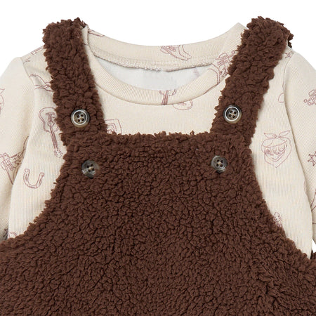 2-Piece Baby Boys Rich Brown Microplush Overalls