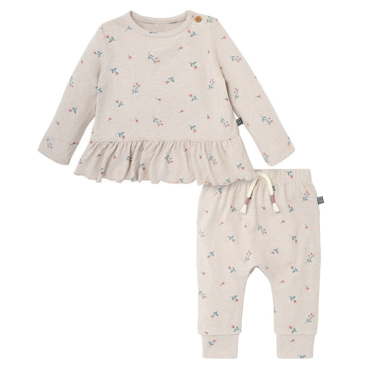 2-Piece Baby Girls Beige Heather Peplum Top and Pants Outfits & Sets Gerber® 