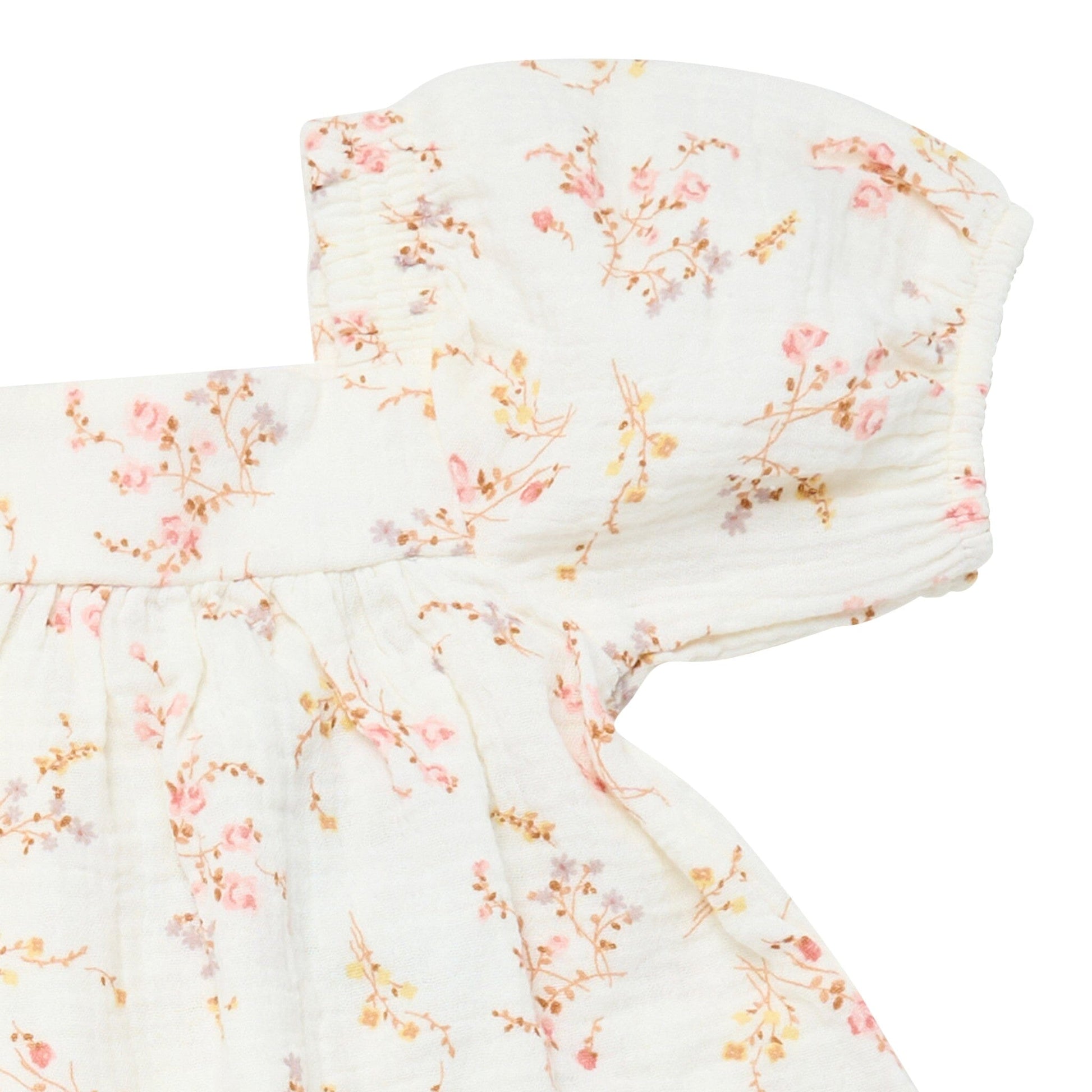 2-Piece Baby Girls Ivory Bunches Floral Puffled Sleeve Dress and Diaper Cover Set