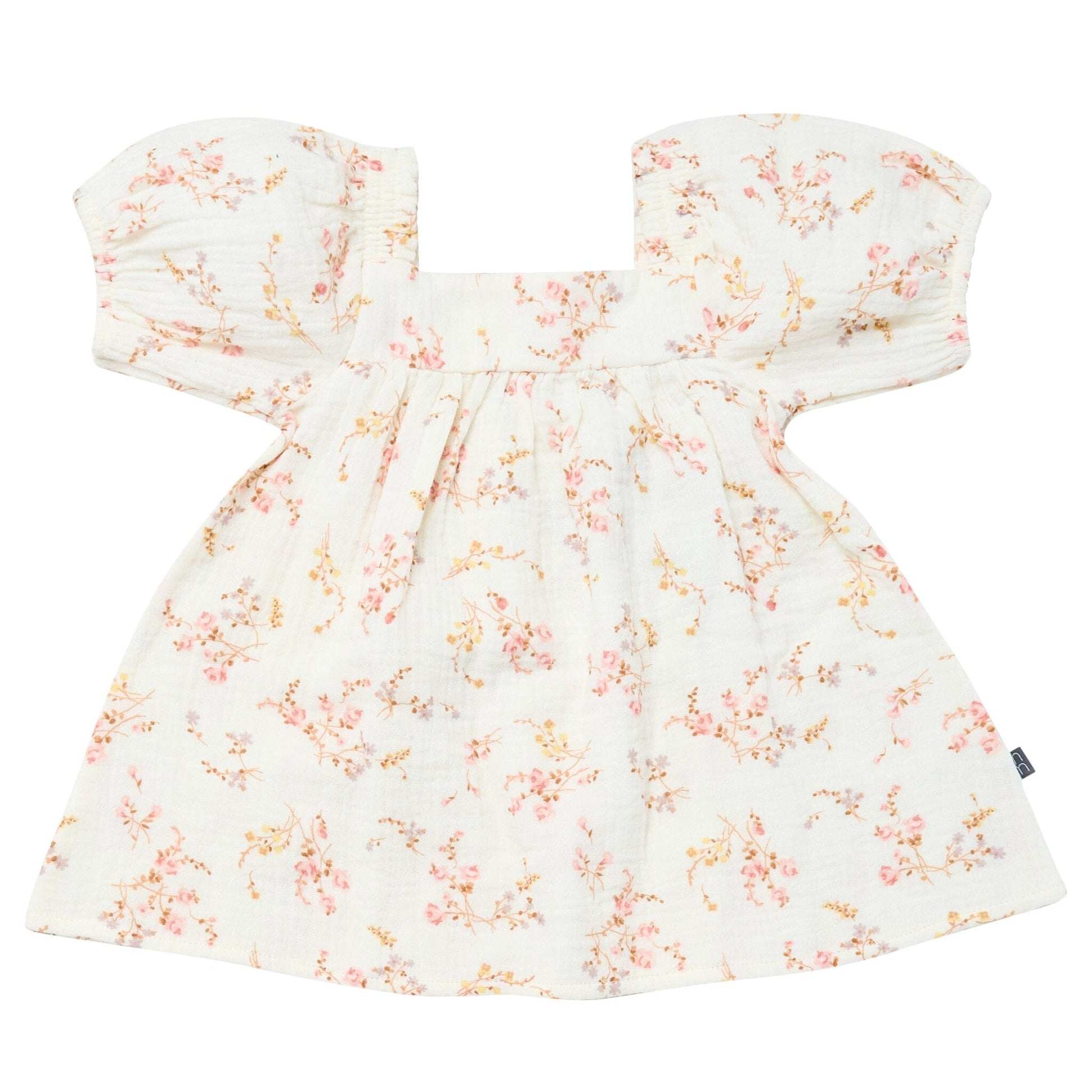 2-Piece Baby Girls Ivory Bunches Floral Puffled Sleeve Dress and Diaper Cover Set