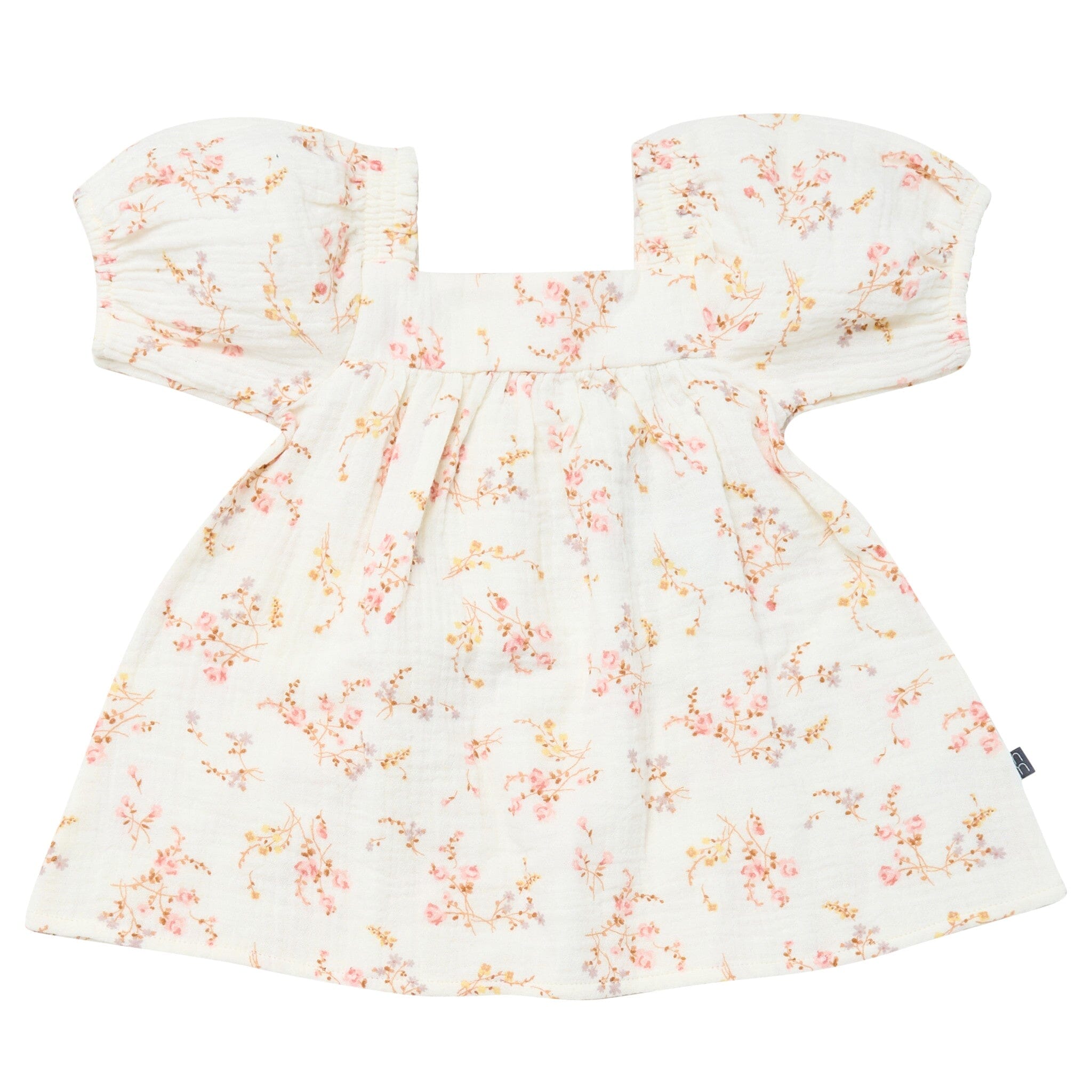 2-Piece Baby Girls Ivory Bunches Floral Puffled Sleeve Dress and Diaper Cover Set