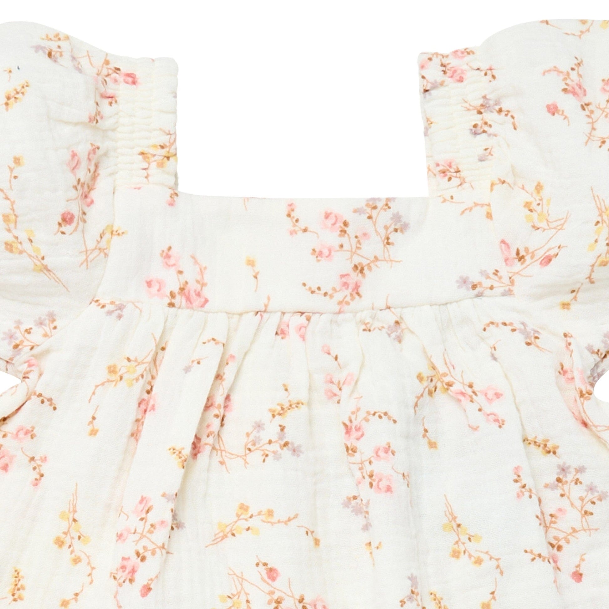 2-Piece Baby Girls Ivory Bunches Floral Puffled Sleeve Dress and Diaper Cover Set