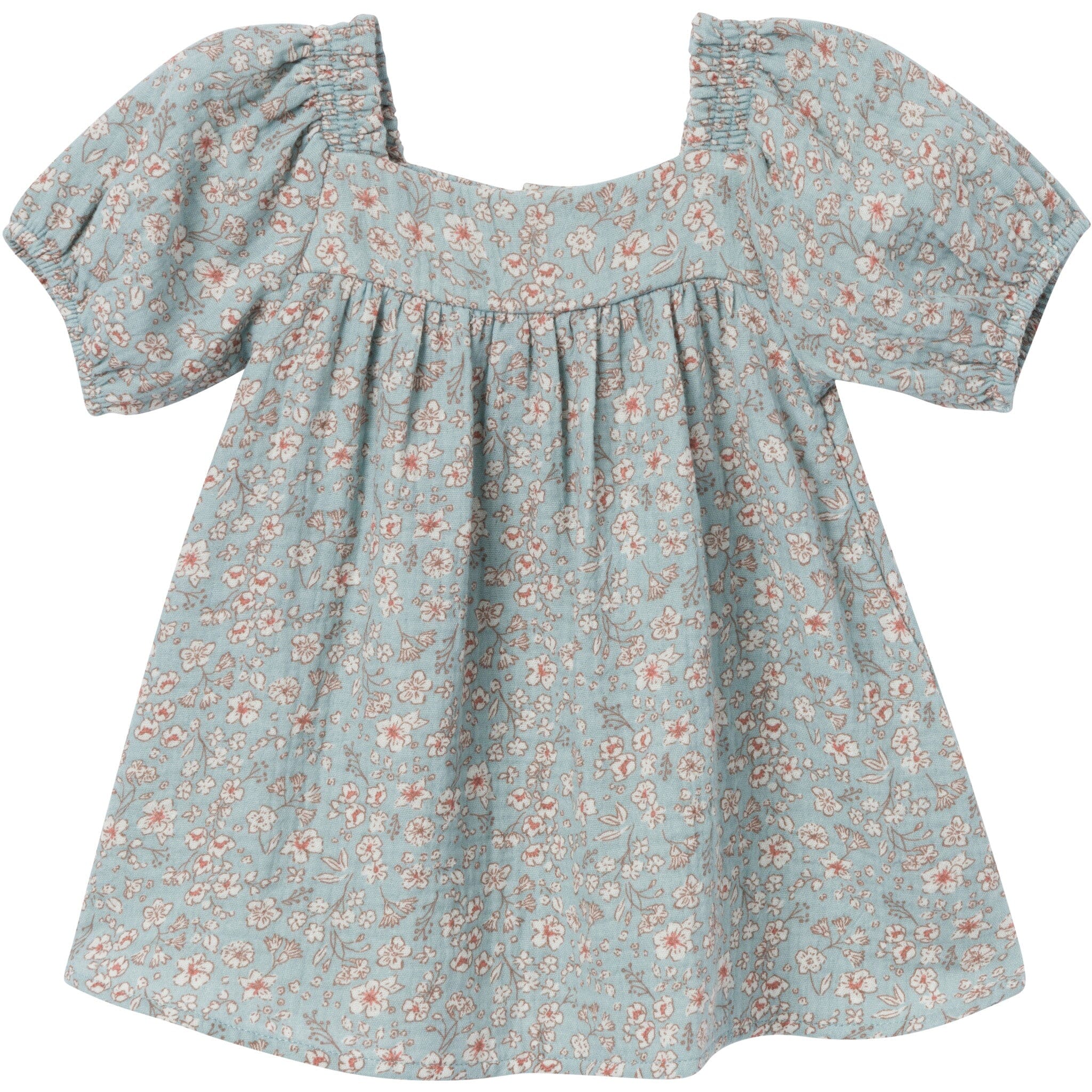2-Piece Baby Girls Medium Teal Ditsy Puffled Sleeve Dress and Diaper Cover Set
