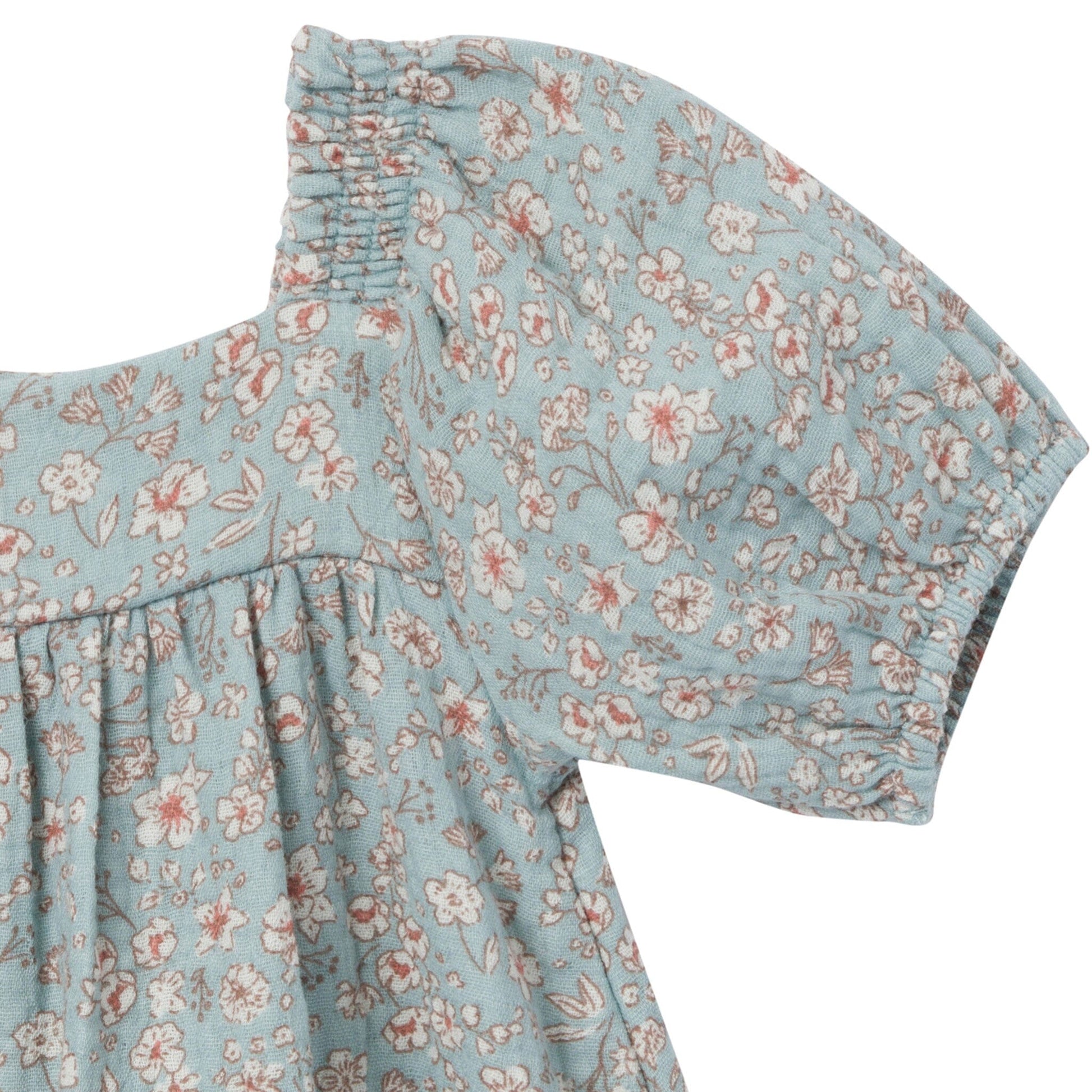 2-Piece Baby Girls Medium Teal Ditsy Puffled Sleeve Dress and Diaper Cover Set