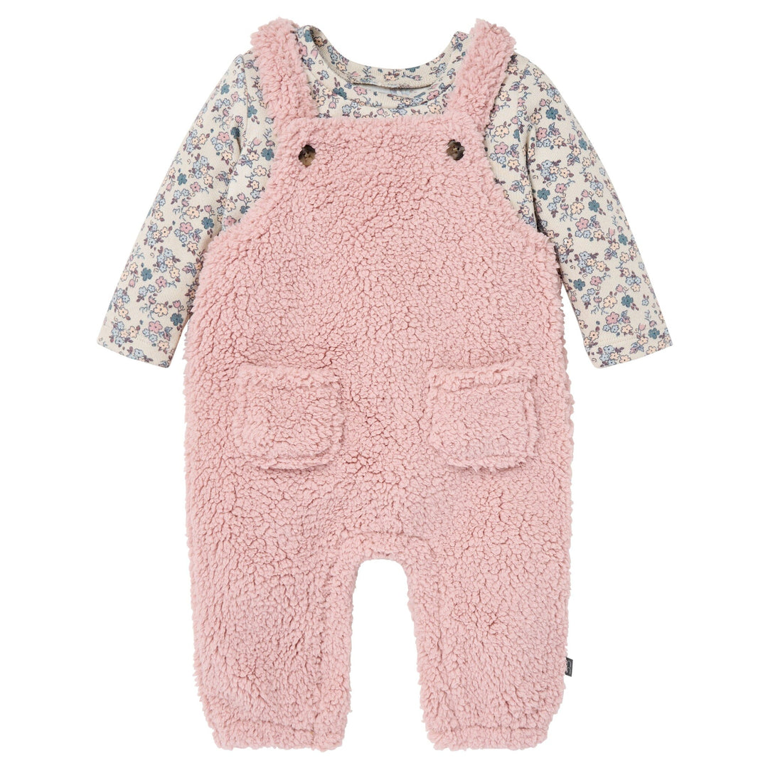 2-Piece Baby Girls Pale Mauve Plush Overall With Long Sleeve Top Outfits & Sets Gerber® 