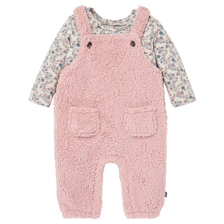 2-Piece Baby Girls Pale Mauve Microplush Overalls