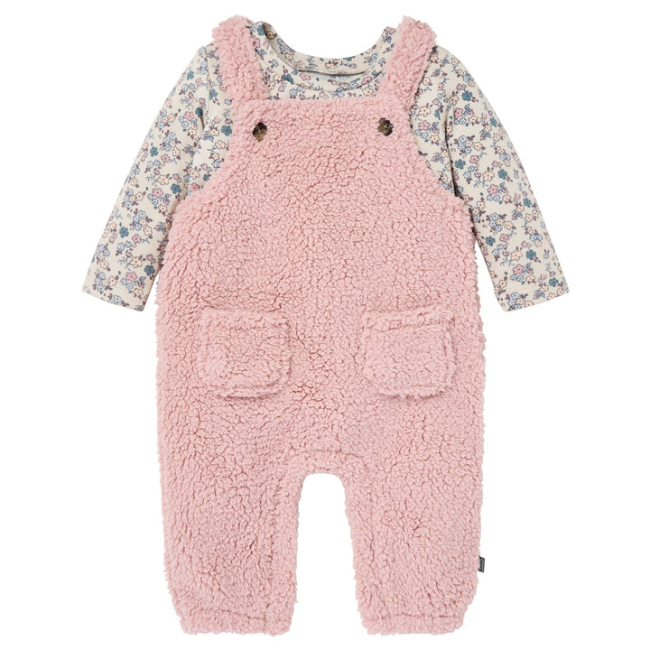 2-Piece Baby Girls Pale Mauve Plush Overall With Long Sleeve Top Outfits & Sets Gerber® 
