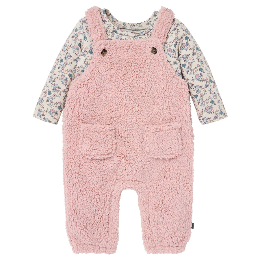 2-Piece Baby Girls Pale Mauve Plush Overall With Long Sleeve Top Outfits & Sets Gerber® 