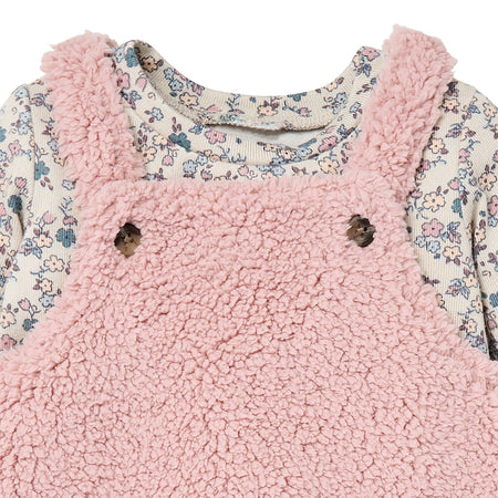 2-Piece Baby Girls Pale Mauve Microplush Overalls