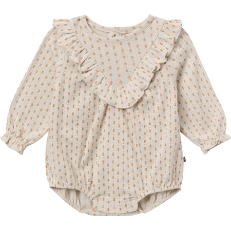2-Piece Baby Girls Brown Fleur Bubble Romper and Tights