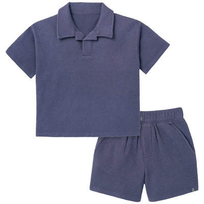 2-Piece Boys Odyssey Gray Johnny Collar Shirt and Shorts Set