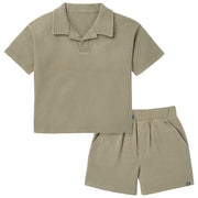 2-Piece Baby Boys Muted Olive Johnny Collar Shirt and Shorts outfits Modern Moments™ by Gerber® 