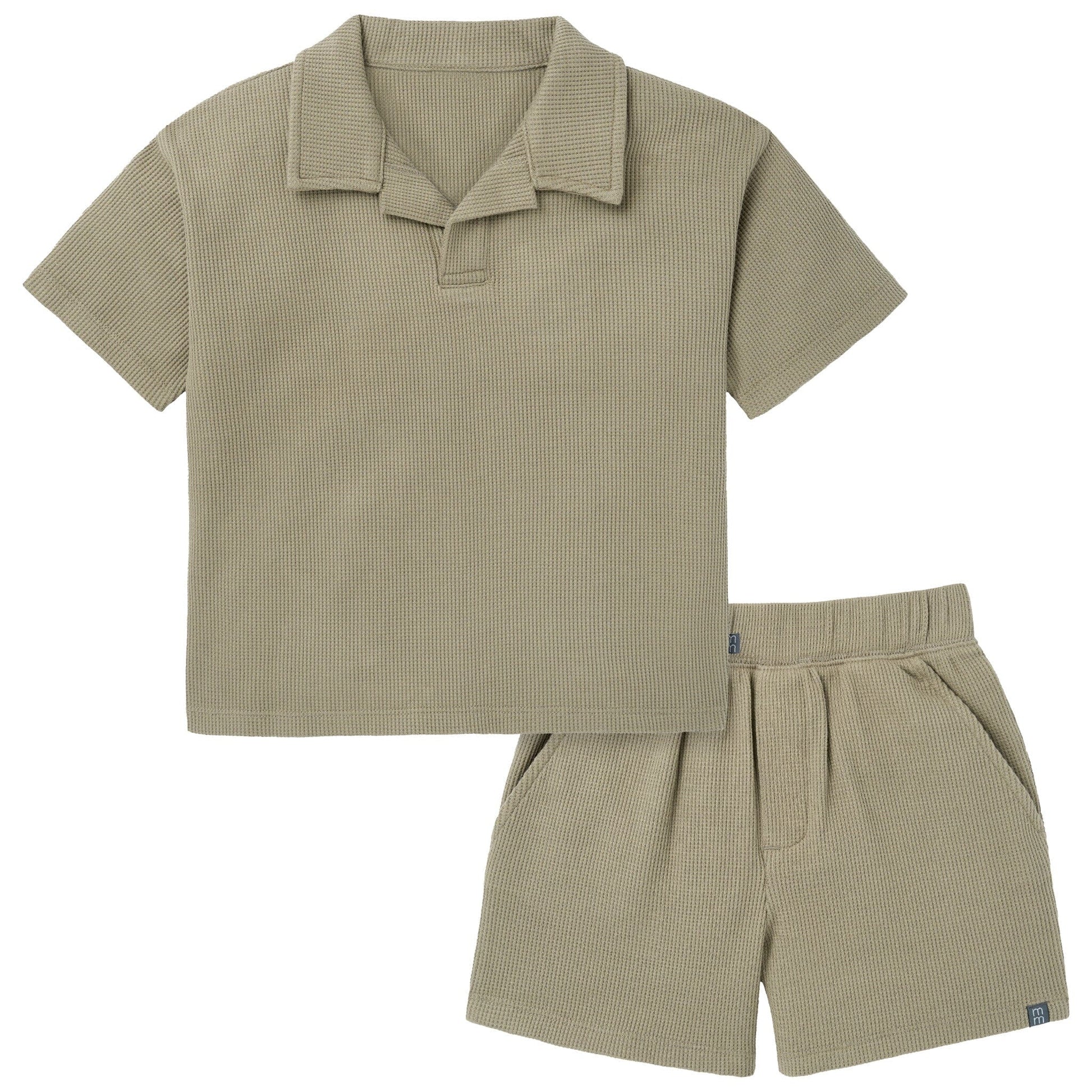 2-Piece Baby Boys Muted Olive Johnny Collar Shirt and Shorts outfits Modern Moments™ by Gerber® 