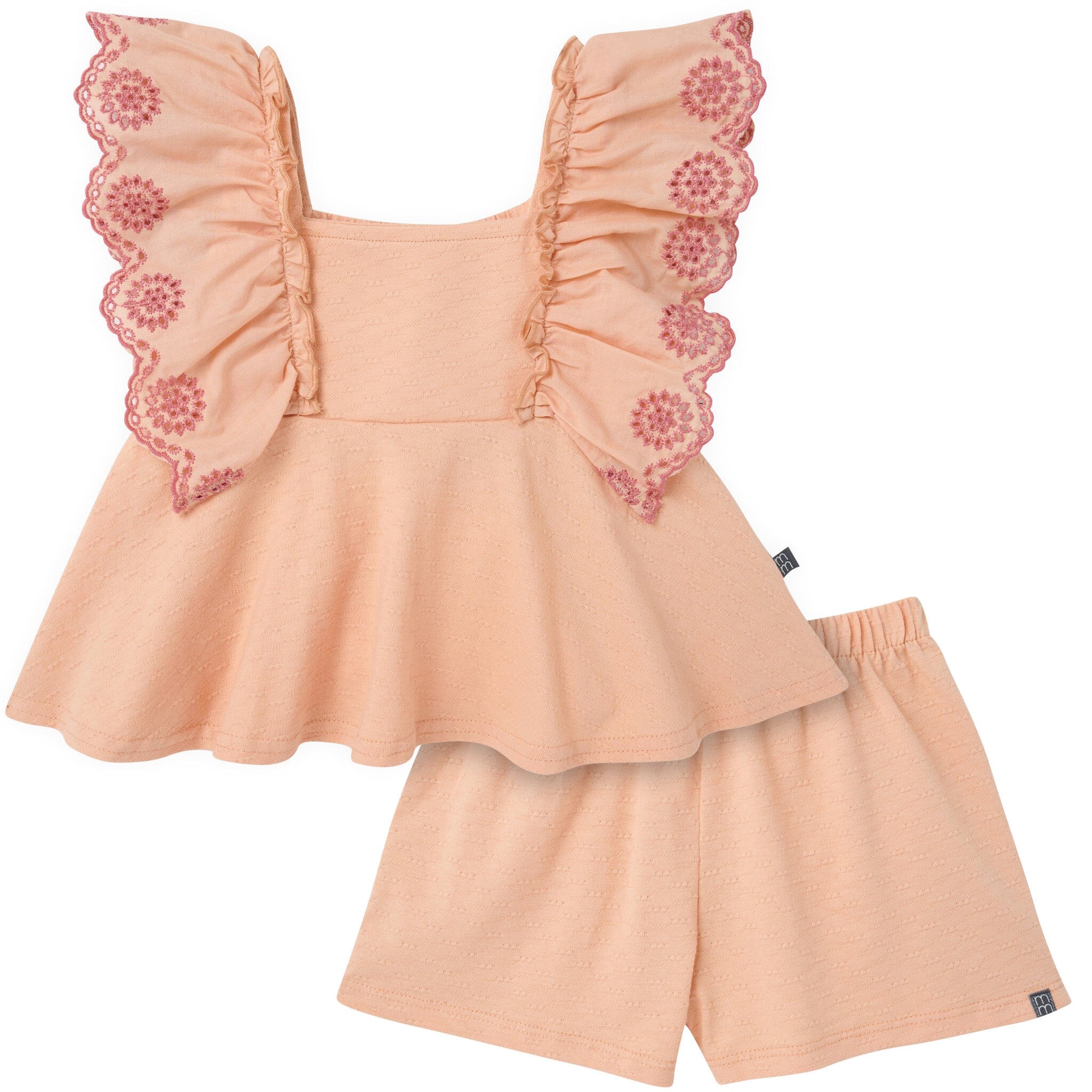 2-Piece Girls Apricot Cream Dusty Rose Eyelet Top and Shorts outfits modern moments™ by Gerber® 