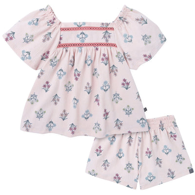 2-Piece Girls Pink Floral Top and Shorts Set