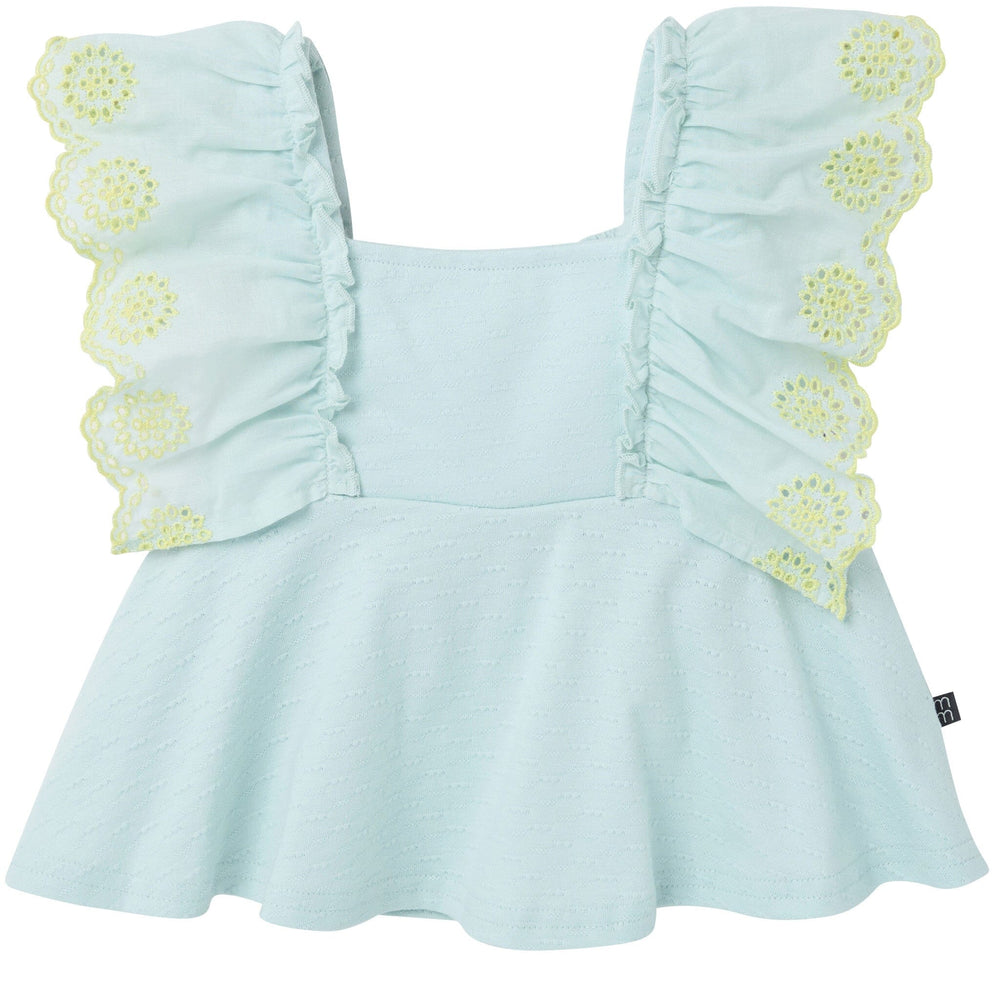 2-Piece Girls Misty Blue Happy Shoes Eyelet Top and Shorts outfits modern moments™ by Gerber® 